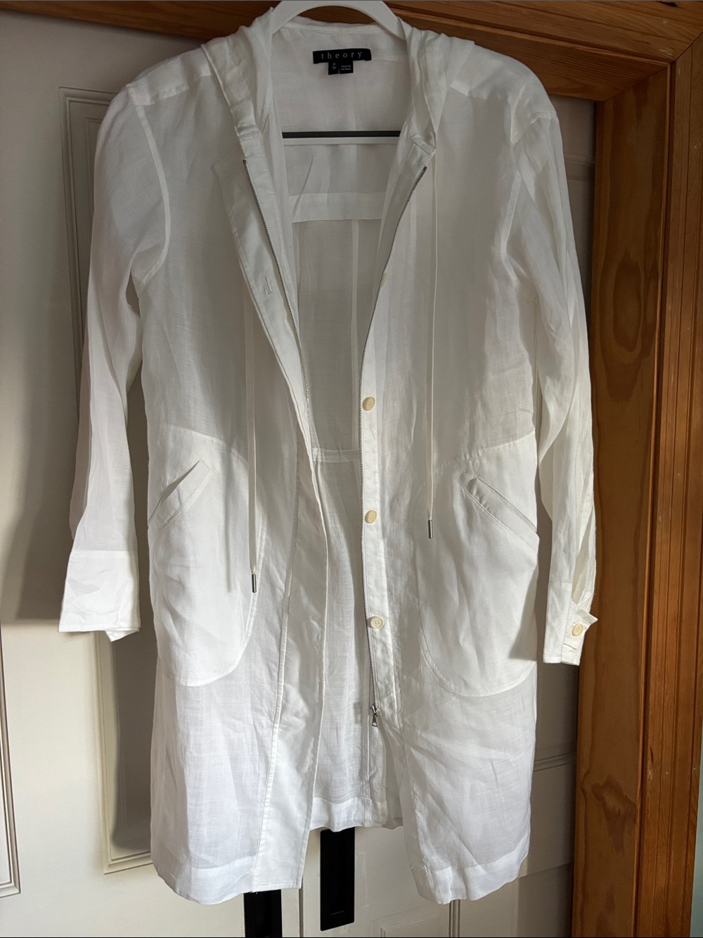 Theory White Linen-Blend Hooded Tunic Jacket